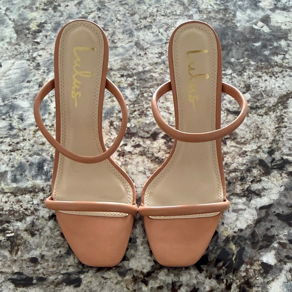 Lulu's Nude/Tan Minimal Double-Strap Square-Toe Heels